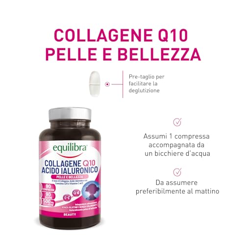 Equilibra Collagene Q10 Integratore Alimentare per il Benessere e la Bellezza della Pelle con Acido Ialuronico Contrasta Fattori di Invecchiamento Senza Glutine - 270 compresse - 4