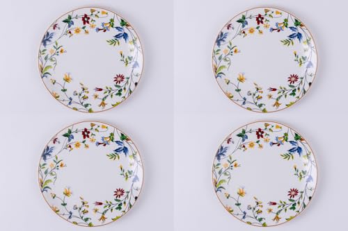 Image of GOLDEN QUEEN'S Snack Plates Set of 4 | Perfect for Snacks, Desserts, Appetizers, Salads, Tapas, Cheese | 7 inches Wide | Microwave Safe - Summer Florals