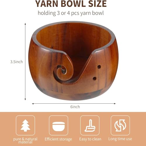 Image of Wooden Yarn Bowl for Crocheting,Knitting Yarn Bowls with Lid Yarn Storage Handmade Craft with Storagebag for DIY Knitting Crocheting