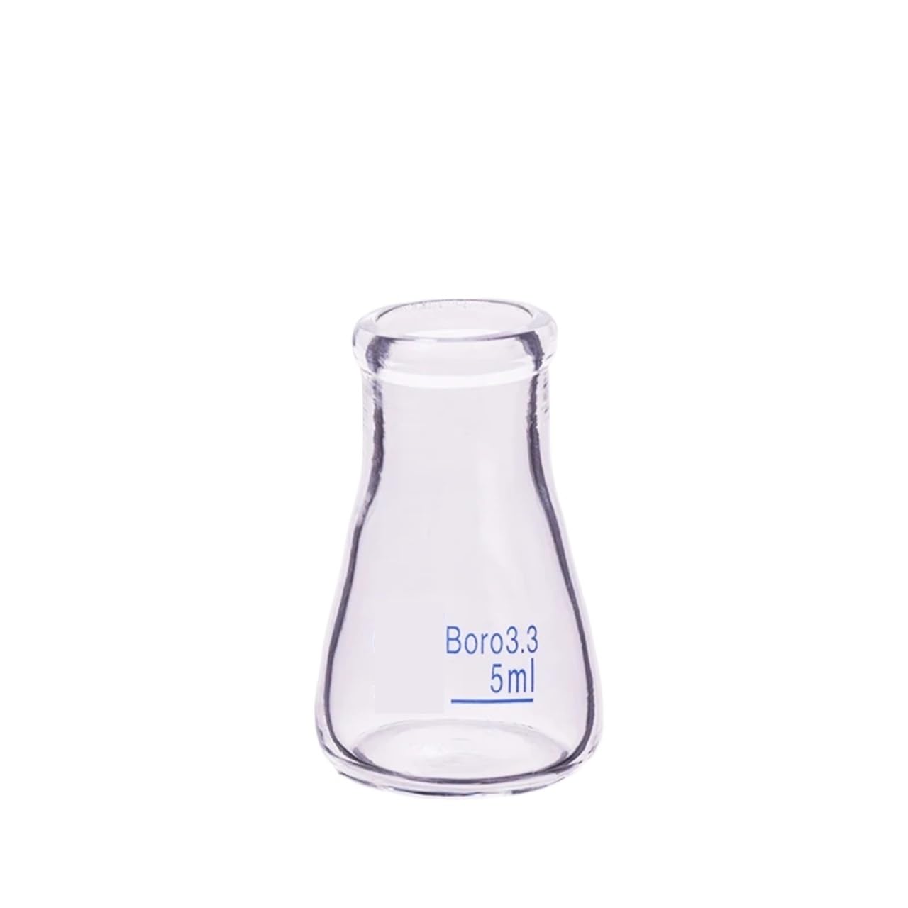 Matraz Erlenmeyer de boca normal (3 unidades, cuello estrecho, capacidad de 5 ml), vidrio de borosilicato.
