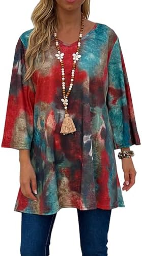 Blusa feminina com estampa tie-dye, plus size, gola V, manga 3/4,...