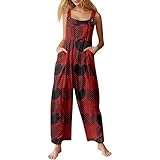 Damenmode Valentinstag Latzhose Herz Druck Tasche Jumpsuit Verstellbarer Riemen Overalls Ärmellos Festival Oversized Strampler, I-rot, M
