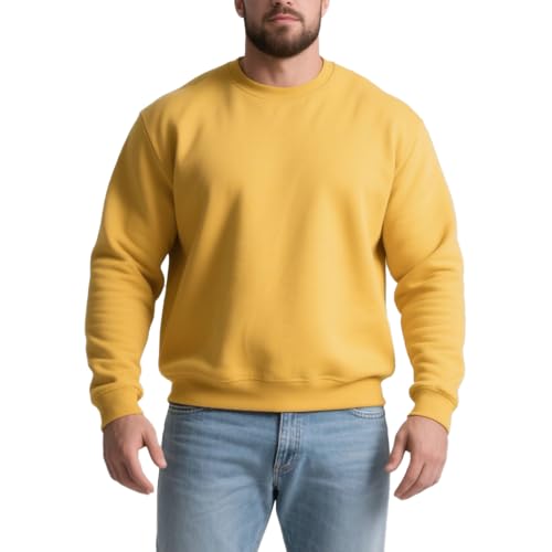 LUYIJIESHENG Mens Yellow Crewneck Sweatshirt Long Sleeve Fleece Sweatshirts Breathable Lightweight Crew Neck Pullover Sweatshirts Size XL