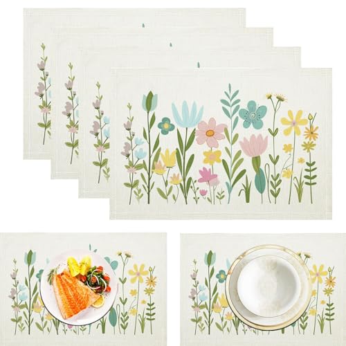 Manteles Individuales Juego de 6, Lavables Lino Salvamanteles Individuales, 30×45cm, Resistentes al Calor Duradero para Decoración de Mesa Cocina Restaurante, Plantas Flores Encantadoras