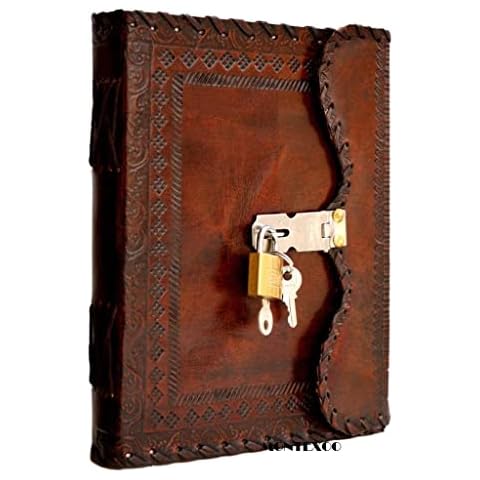 Vintage Leather Journals with Lock Writing dnd Notebook Hardcover Large Sketchbook Bound Diary Gifts For Men Women 6 x 8 inches Cover
