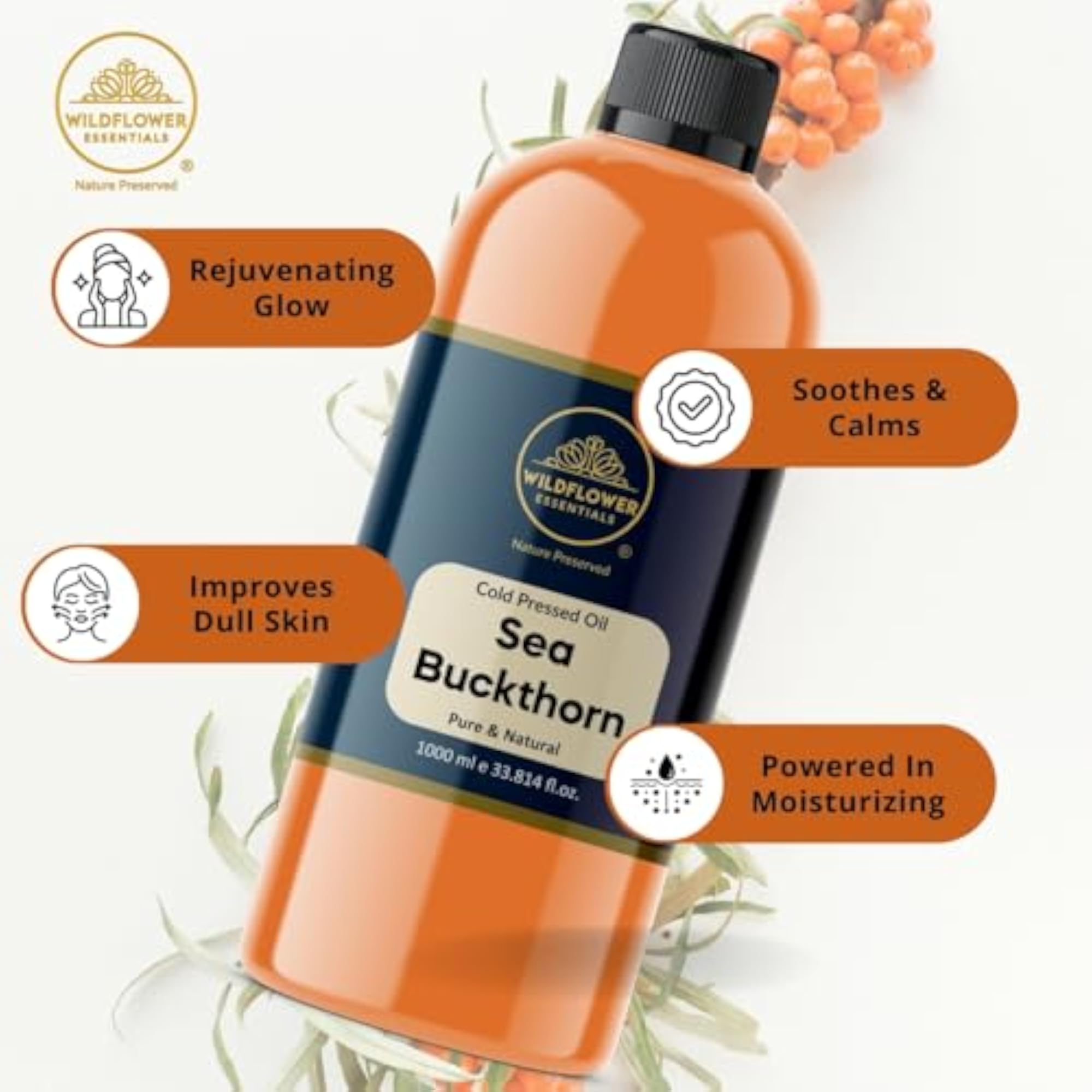 Sea Buckthorn Oil Cold Pressed 1000ml, Hydration Gift