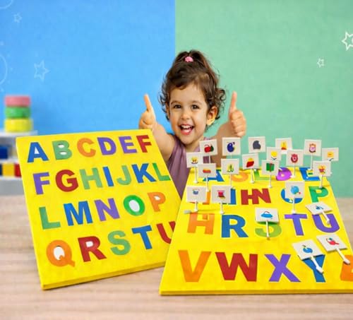 MOPANIRAJ 2 in 1 Puzzles for Toddlers | Educational Board Game ABCD,Alphabet Board for Kids 1-3+ Years | ABCD Puzzle with Removable Letters and Picture Flags | Early Education Gift for Kids