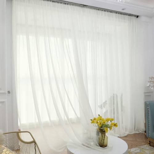 ABCHOME Beige Sheer Curtains, 108 Inches Long, 60 Inches Width, 2 Panels