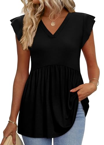 WIHOLL Womens Summer Tops 2026 Babydoll Shirts Ruffle Sleeve Spring Outfits Dressy Casual Blouses