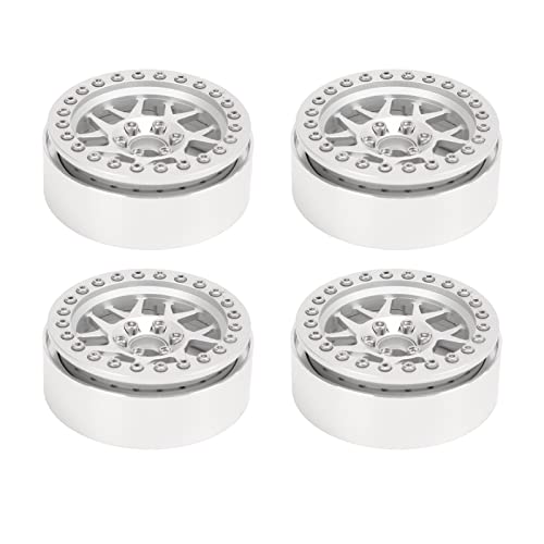 2.2 Inch RC Car Wheel Hub, Aluminum Alloy RC Beadlock Wheels Rims for 1/10 Axial SCX10 SCX10 II 90046 90047 RC Car(Silver)