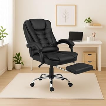 Cadeira De Escritório Itália Presidente Ergonômica Couro Sintético Encosto Ajustável Com Trava E Apoio Para Pés Cor Preta Luvinco (Preto)