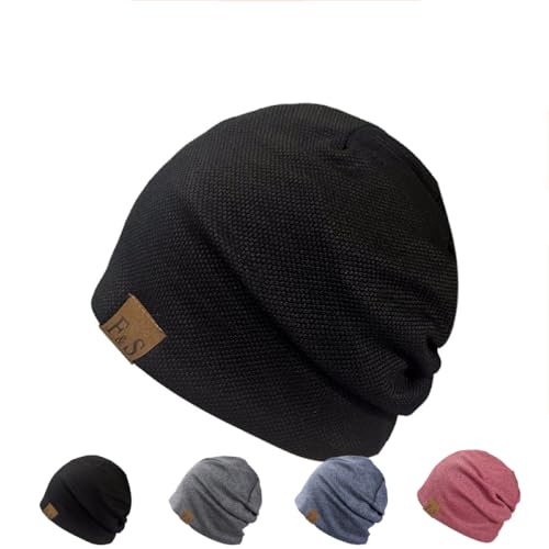 Consejos para Comprar Gorros de punto para Hombre . 45 SUFFIC Gorro de Dormir para Hombre, Gorro de Dormir Holgado y Ajustable,Gorro de Pelo Encrespado, Gorro de protección para el Cabello (Algodón, Negro)