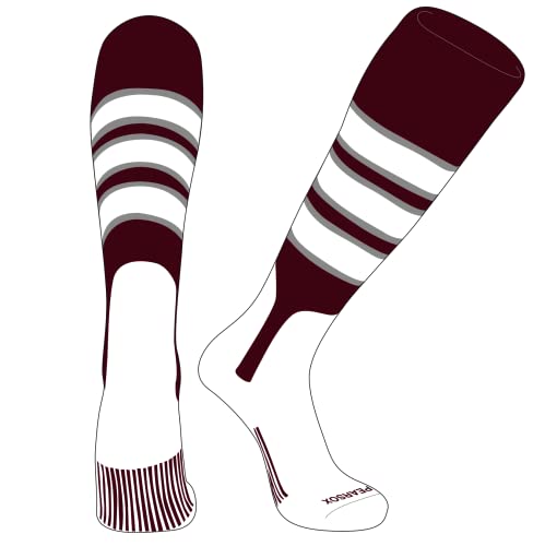 PEAR SOX OTC Baseball Softball Stirrup Socks (C, 7in) Maroon, Silver, White
