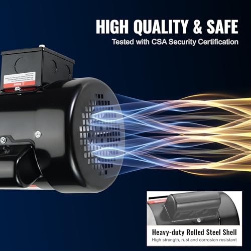 VEVOR 1HP Electric Motor 3450 RPM, AC 115V/230V, 56C Frame, Air Compressor Motor Single Phase, 5/8" Keyed Shaft, CW/CCW Rotation for Agricultural Machinery and General Equipment