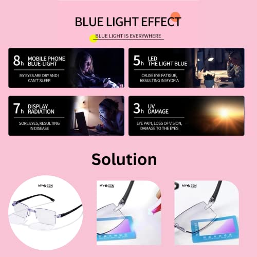 Image of myreen One Power Auto Focus Blue Cut Rimless Reading Glasses for Men & Women | +1 to +3 Power Flex Focus Blue Light Blocking Specs | Rimless Lightweight Readers for Computer, Books, Newspaper Reading