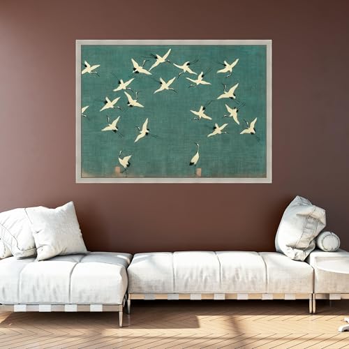 Tableau sur toile grues en vol 80x120 cm décoration nature japonaise pour salon