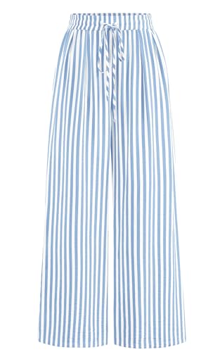 Image of PRETTYGARDEN Womens Pants Elastic Waist Floral Lightweight Palazzo Pants for Women Casual Lounge Wide Leg Pants Woman