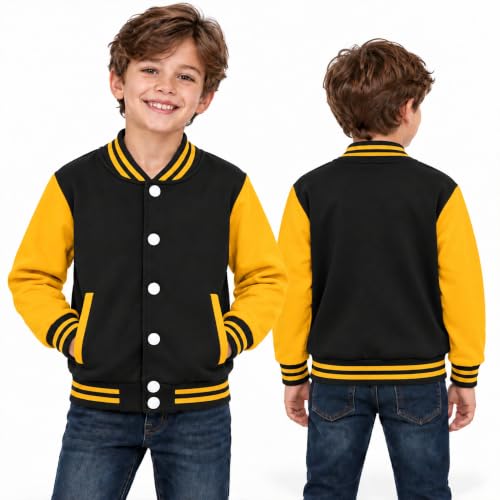Image of Kids Baseball Jackets Boys Girls Fit Varsity Jacket Casual Lightweight Plain Button Cardigan School Coat