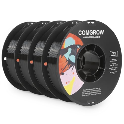 Image of Comgrow PETG 3D Printer Filament 1.75mm, High Precision and Tough 3D Printer Filament 4kg, Dimensional Accuracy + /- 0.02 mm, Fit Most 3D Printers Black