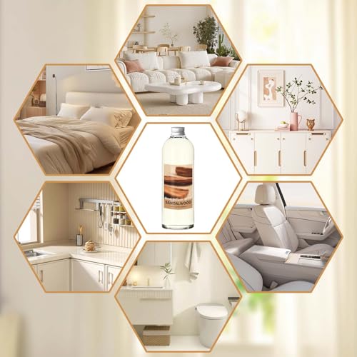 Image of STRN Sandalwood Reed Diffuser Refill 500ml with 6 Natural Reed Sticks, Premium Aromatherapy for Home, Long-Lasting Fragrance for Living Room, Bedroom, Office | Alcohol-Free