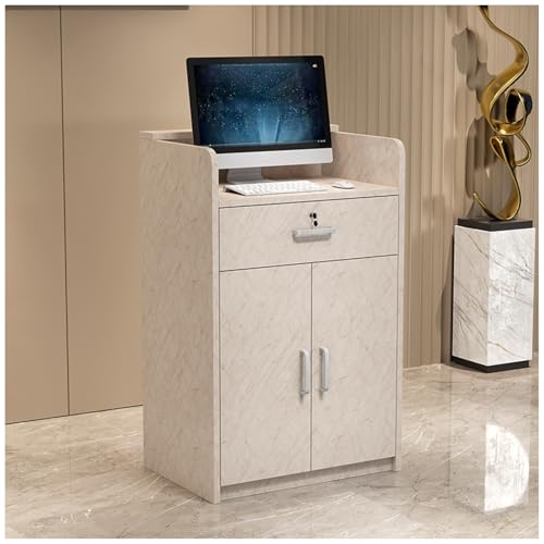 Escritorio moderno pequeño para recepción para oficina en casa, salón, 12.6 x 15.7 x 35.4 pulgadas, escritorio frontal Slish para recibir invitados, diseño para espacios limitados