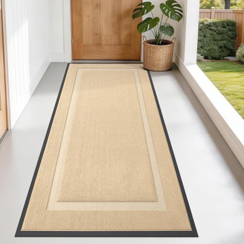 Image of OLANLY Front Door Mat Indoor Outdoor Entrance, Waterproof All-Season, All-Weather Doormat, Sturdy Natural Rubber, Fade Resistant, Low Profile, Easy Clean Patio Porch Entryway Mat, 71x34, Beige
