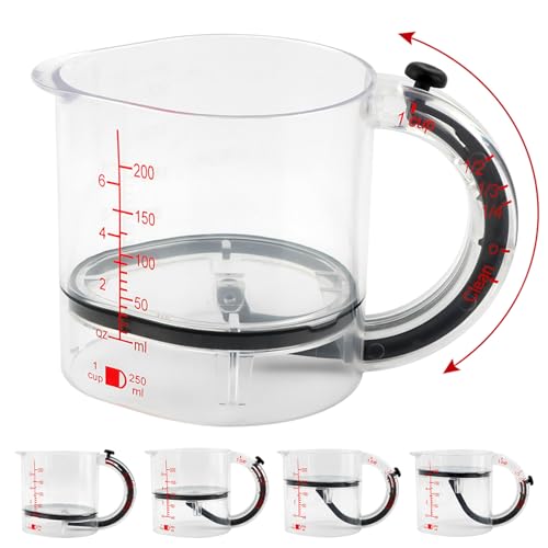 4-in-1 Adjustable Measuring Cup, Multi-Functional Measuring Cup with Adjustable Base & Scraper-Style Seal Base, Space-Saving Easy to Clean for Cooking and Baking & Ingredients