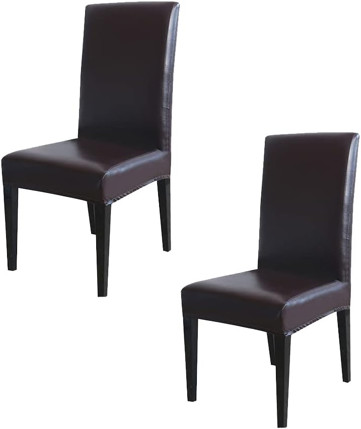 Hooshing Chair Covers Durable for Dining Room (2Pack-Brown, PU Leather)