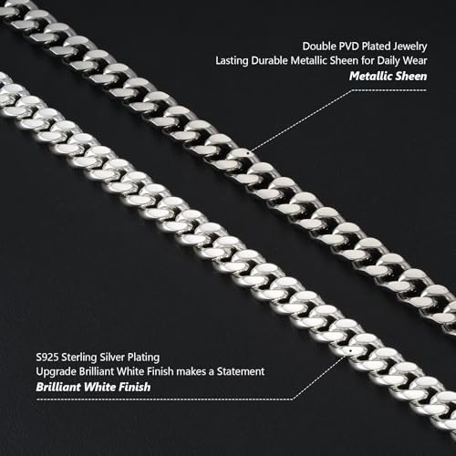 KRKC&CO Silver Cuban Link Chain for Men, Gift for Him Husband Dad, 8/10/12mm 316l Stainless Steel and 925 Sterling Filled, 24K Plated Miami Necklace Jewelrys, Cadena de Plata3
