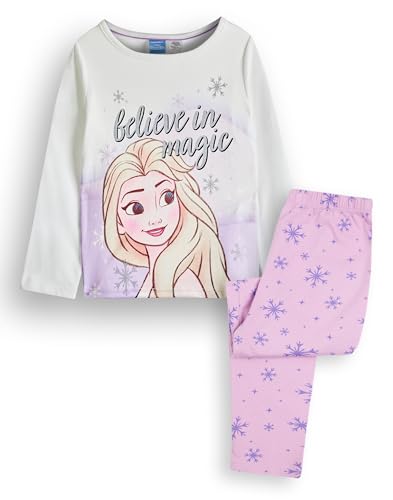 Disney Frozen ELSA Mädchen-Pyjama-Set | Weißes Langarm-Oberteil im Prinzessin-Stil für Kinder und rosa Pyjama mit Langen Beinen und Grafik | Believe in Magic Glitzer-Druck mit Schneeflocken Disney Frozen ELSA Mädchen-Pyjama-Set | Weißes Langarm-Oberteil im Prinzessin-Stil für Kinder und rosa Pyjama mit Langen Beinen und Grafik | Believe in Magic Glitzer-Druck mit Schneeflocken
