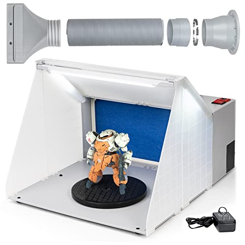 Autolock Airbrush Booth Kit, Paint Booth with 3 LED Lights Turn Table and Filter Hose, Large Capacity Portable Spray Booth for Model Cake Craft Nail Toy Part
