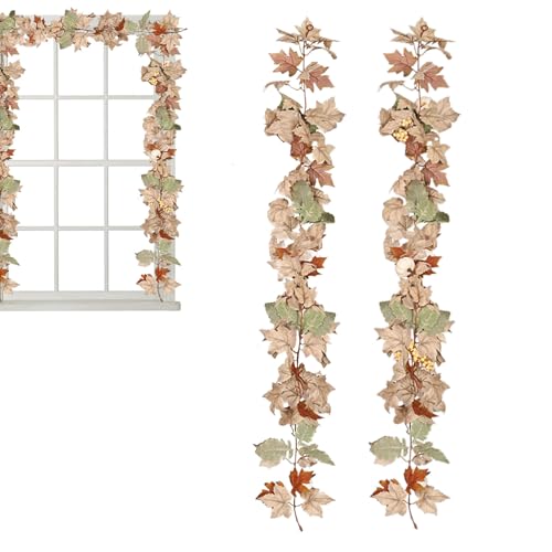 Guirnalda artificial de hojas de otoño con calabazas decorativas para casa de campo 2