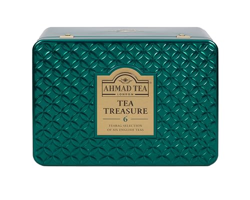 Ahmad Tea - Tea Treasure - Geschenkdose mit Schwarz- und Grüntees - Earl Grey, English Tea No 1, English Breakfast, Jasmin, Minze, Grüner Tee - Einzeln verpackt und aromaversiegelt - 60 Teebeutel