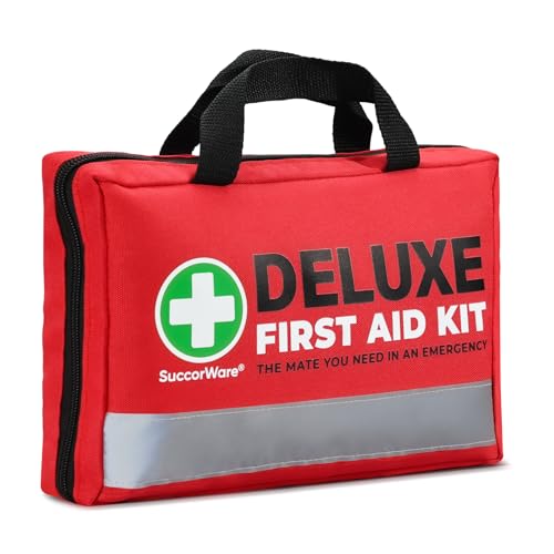 SuccorWare 380 Pieces Deluxe First Aid Kit Compact Trauma Medical Kits with Assorted Bandages, Instant Cold Pack, Emergency Blanket for Home, Travel, Office, Camping, Vehicle, Emergency Kits(Red)