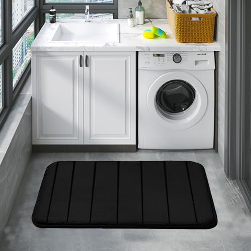 Bathroom Rugs Set Memory Foam Bath Rugs Non-Slip Bath Mat Set 3 Piece,Washable Bathroom Mats,Absorbent Shaggy Rugs Super Soft U-Shaped Toilet Rug,Bahroom Carpets for Bathroom,Tub,Shower（Black） by RUN HELIX - Image 6