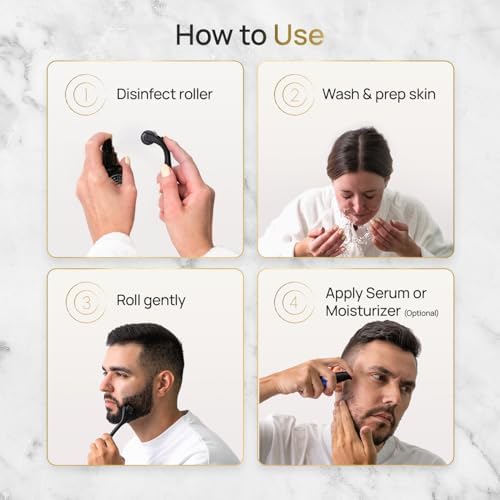 DermTech Derma Microneedling Roller - 0.5mm Titanium Needles - Designed in Canada - 540 Needles - For Men and Women - Beard Roller Face Roller (Matte Black) - 5