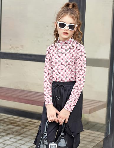 Image of Arshiner Girls Long Sleeve Mock Turtleneck Shirts Slim Fit Base Layer Top