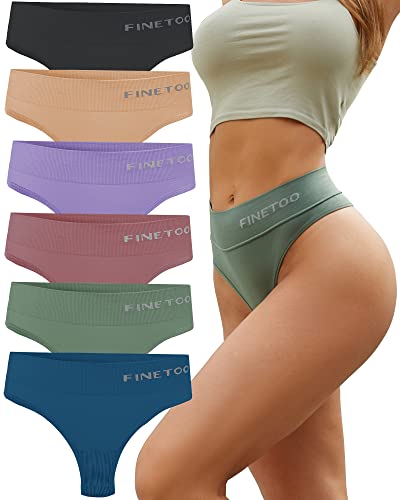 FINETOO 6er-Pack High Waisted Thongs für Frauen, Nylon Spandex Panties Breathable Soft Stretchy Unterwäsche High Rise S-XL, 6 Stück D, Large-X-Large 1