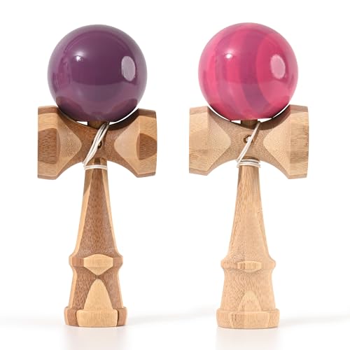 KENDAMA TOY CO. | 2 Pack | Competition Pro Kendama Full Size | Solid Wood Ball and Cup Coordination Toy | Pink and Purple Bundle