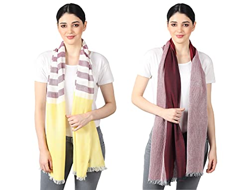 Image of Flyer Women's stole /scarf Colour- Yellow & Purple & Blue & Grey & Purple & Pink soft viscose ethnic scarves pack of 2 ST-08-ALL
