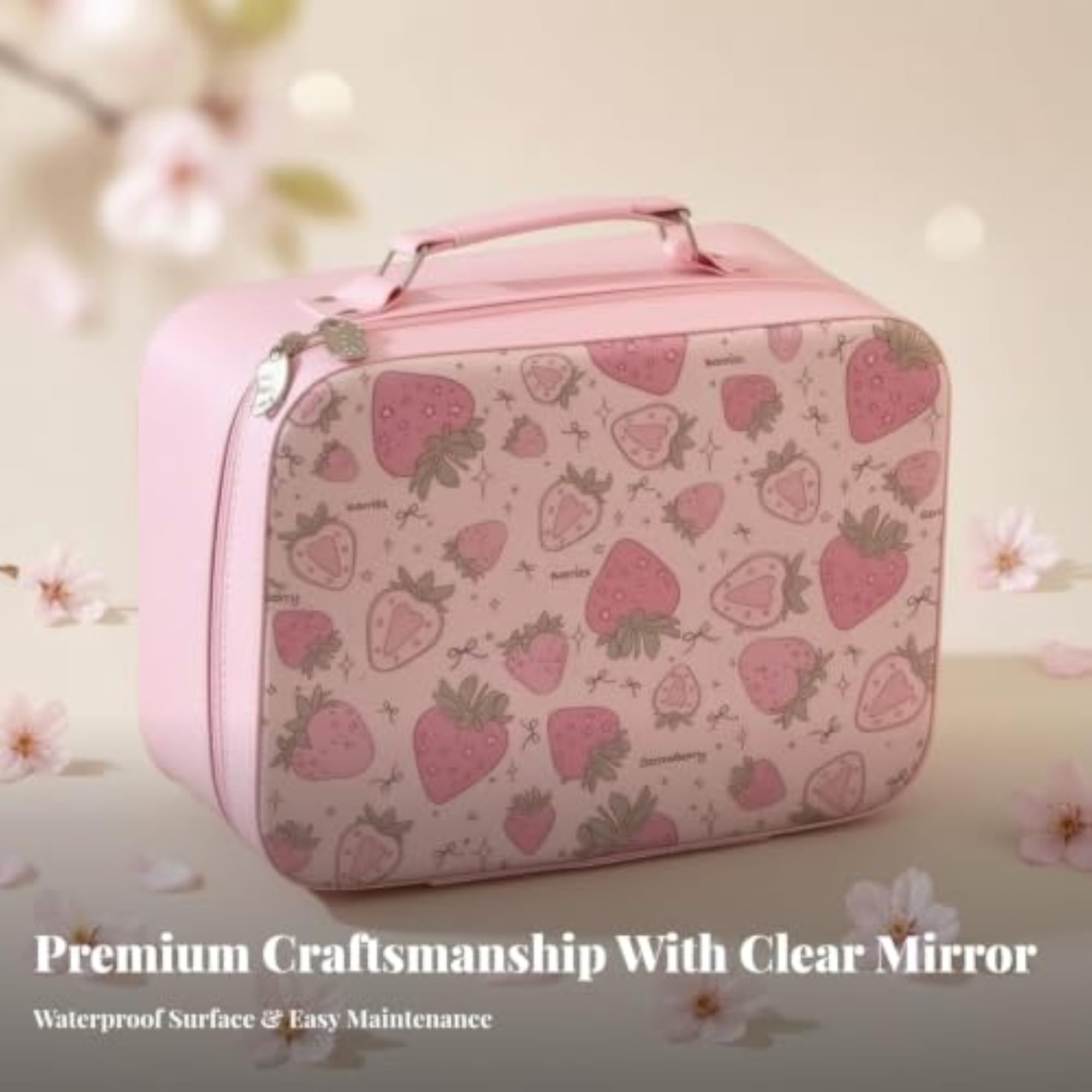 Portable Cosmetic Case with Mirror, Hard-Shell Makeup Organizer