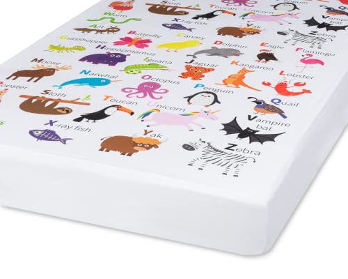 Image of 100% Cotton Fitted Crib Sheet - Premium Baby Bedding - Soft, Breathable & Durable - Alphabet Print