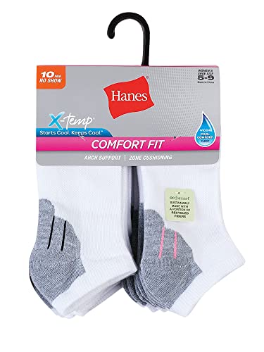 Hanes Womens Comfort Fit Extended Size No Show Socks 10-Pack, 10-122
