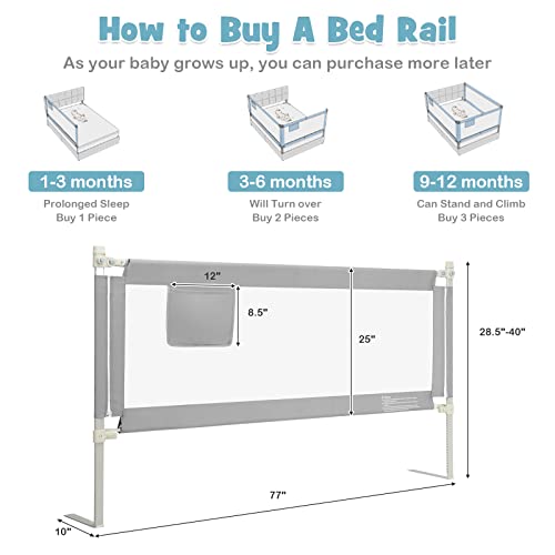 Image of BABY JOY Bed Rail for Toddlers, 77'' Extra Long, Height Adjustable & Foldable Baby Bed Rail Guard w /Storage Pocket & Double Safety Child Lock for Kids Twin Double Full Size Queen King Mattress (Gray)