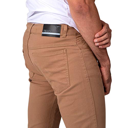 Kit com 3 Calças Jeans Sarja Masculina Skinny Slim com Lycra - Azul, Caqui e Bege - 46