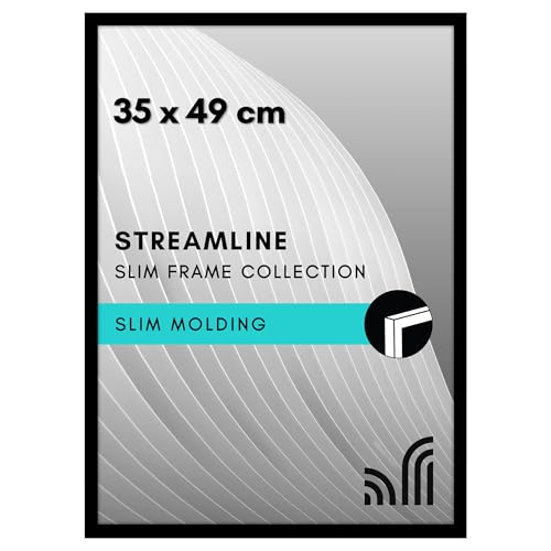 Image of Americanflat 35x49 cm Picture Frame with Polished Plexiglass - Streamline Collection - Thin Border Picture Frame for Wall Display - Hanging Hardware Included - Black