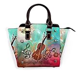 Damen Umhängetasche Dackel Wurst Hund, hochwertig, elegant, Echtleder, Nieten, Blau - Violine mit Violinenbogen - Größe: Einheitsgröße
