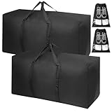 2 Stück Große Aufbewahrungstasche, 100L Schwarze Oxfordc Umzugstaschen mit 2 Schuhaufbewahrungsbeutel, Große Tasche mit Reißverschlüssen Handgriff für Umzug Bettdecken Kleidung Bettwäsche