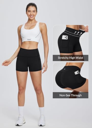 Image of baleaf Women's High Waist Biker Shorts with 3 Pockets