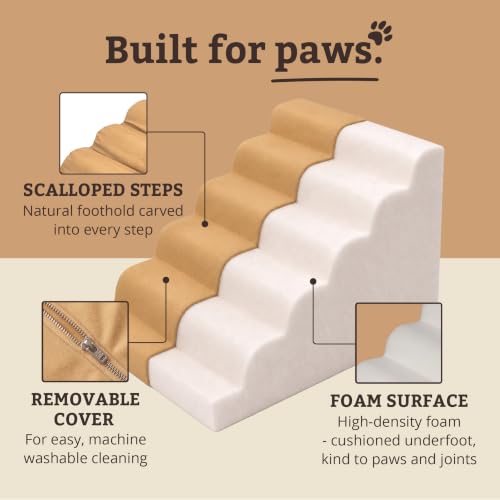 Image of Snoozer Scalloped Dog Ramp, 21 inch Tall Foam Pet Stairs, 5 Steps, Camel